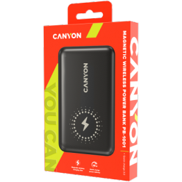 Baterie externa wireless Canyon PB-1001, 10.000 mAh, USB Type-C, Prindere magnetica, Negru